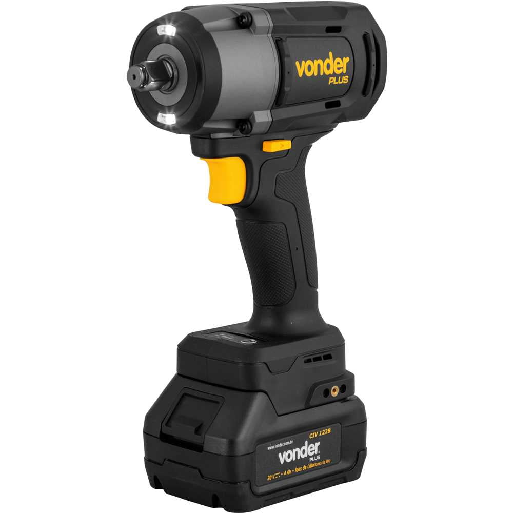 Chave de impacto, 2 baterias 20 V, encaixe de 1/2", fonte de carregamento bivolt - VONDER PLUS