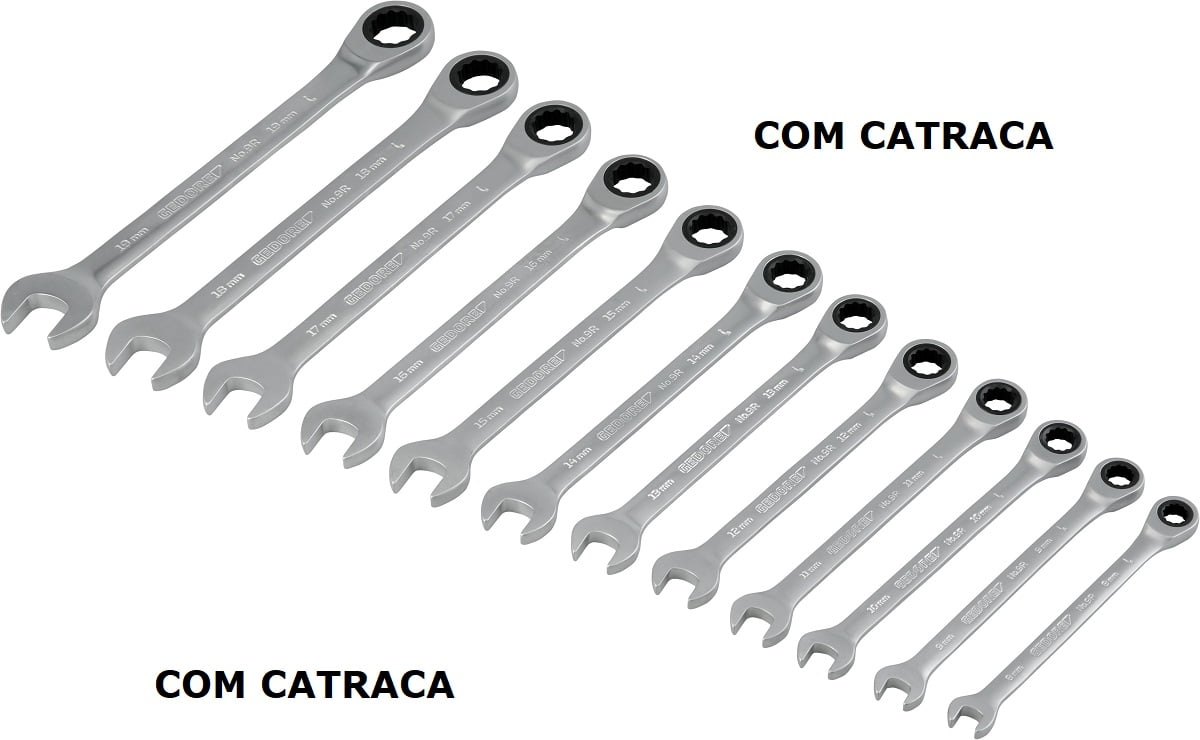 Jogo de chaves combinadas planas com catraca - 8 mm a 19 mm - GEDORE AZUL