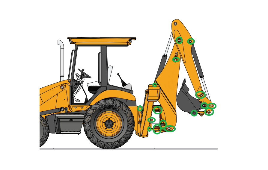  KIT PINOS E BUCHAS - PARCIAL - LANÇA TRASEIRA / GIRO E CAVALO / CAÇAMBA TRASEIRA - JCB 3c