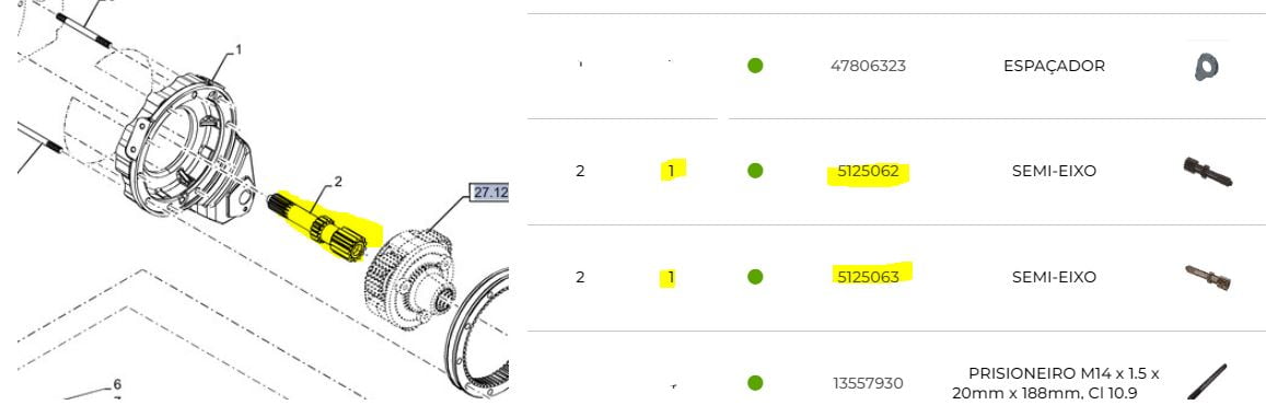 EIXO ENGRENAGEM PLANETARIA - LADO DIREITO - NEW HOLLAND (13/14/14Z