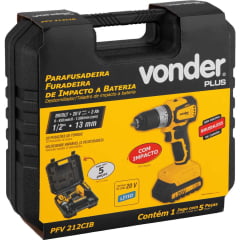 Furadeira / Parafusadeira a Bateria - 20v - VONDER (Maleta, com carregador e uma bateria) BRUSHLESS