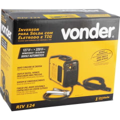 Inversor para solda com eletrodo e TIG, 120 A, RIV 124, com com display LED, monofásico, 127 V~ - 220 V~ - Seleção automática -  VONDER