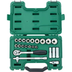 Jogo de soquetes sextavados, encaixe de 1/2", 23 peças - SATA