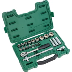 Jogo de soquetes sextavados, encaixe de 1/2", 23 peças - SATA