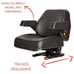 Assento Banco Completo - Tratores universal - SOMENTE TRATORES AGRÍCOLAS - MASSEY FERGUSON / VALTRA / JOHN DEERE / AGRALE (Fixação em trilho duplo) 80171900